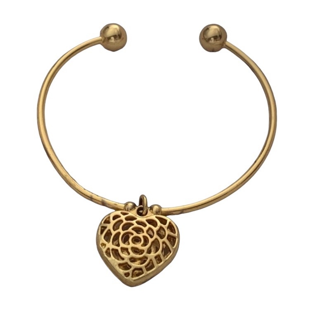 Open End Bangle Heart Bracelet Gold Plated Cuff Charm Heart Woman’s Jewelry